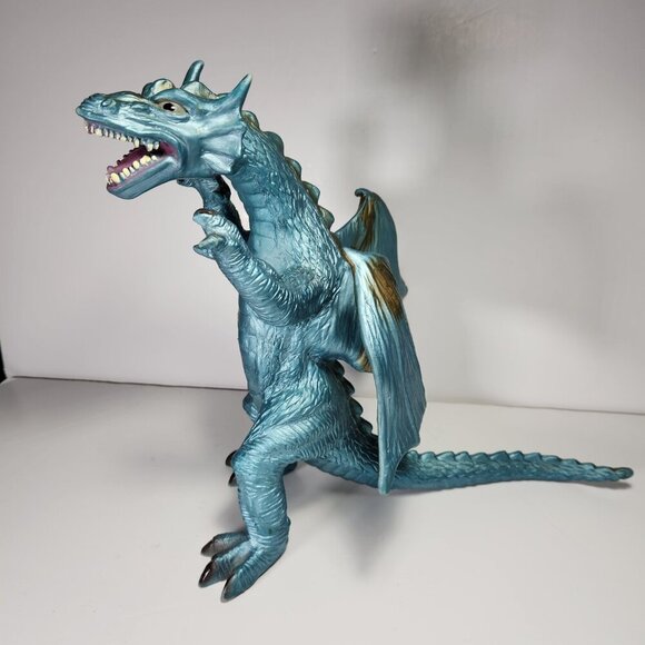 Toy Major Trading Co. Dragon 12" Tall Winged Blue with Gold Dragon Toy 2005 - Picture 8 of 11
